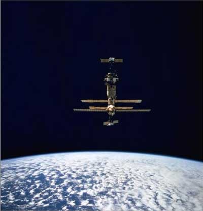 <i>Mir</i> with Earth in the background